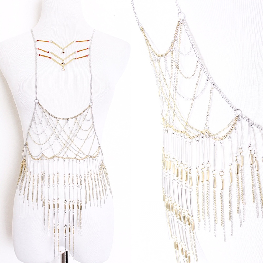 Topshop Mixed Metals Fringe Body Chain